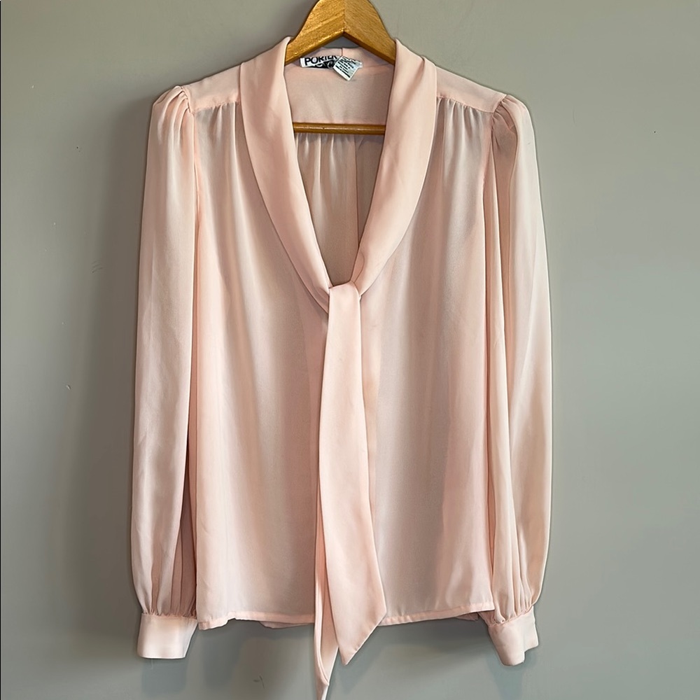 Regina Porter Blush Pink Tie Front Puff Sleeve Blouse